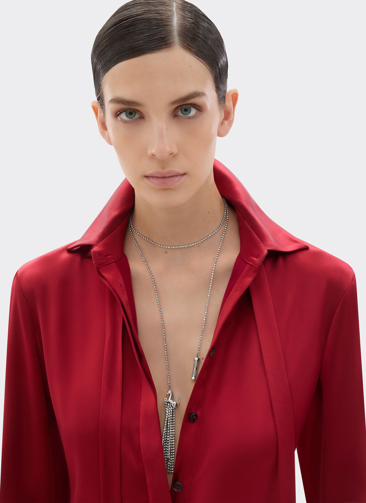 Rhinestone necklace with Prancing Horse and mini piston