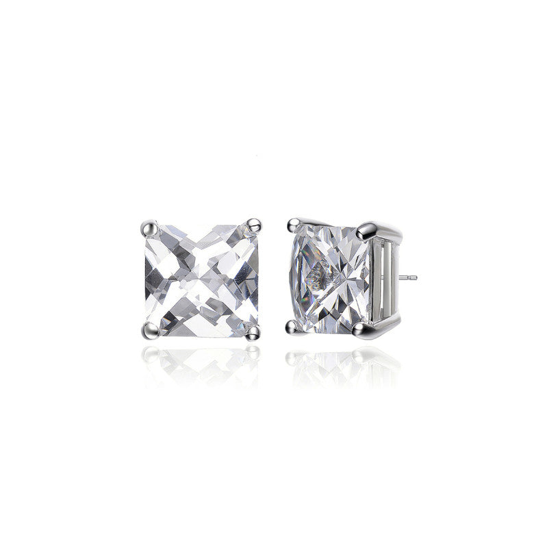 Sterling Silver Cubic Zirconia Square Stud Earrings