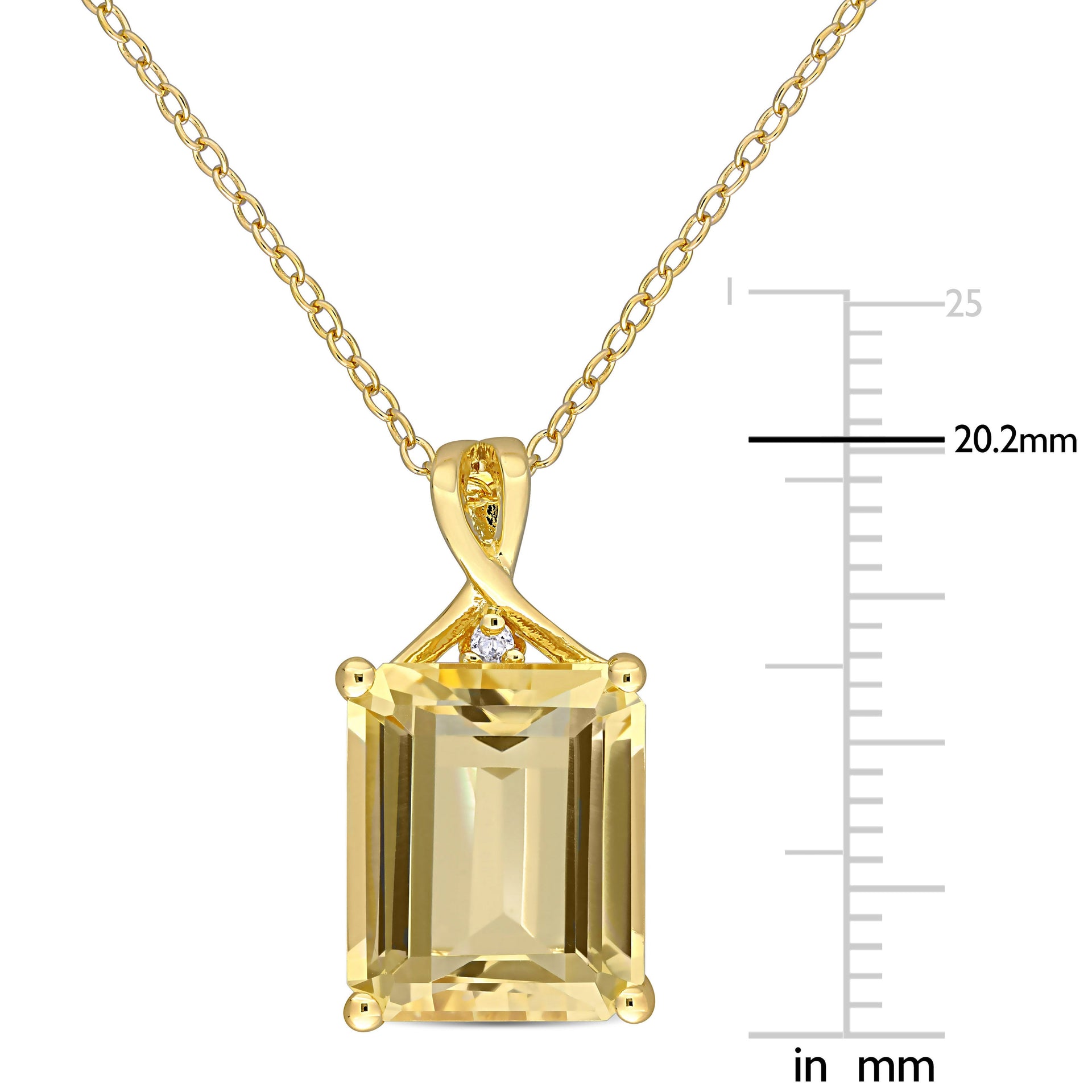 6 3/5 CT TGW Octagon Citrine and White Topaz Pendant with Chain in Yellow Plated Sterling Silver