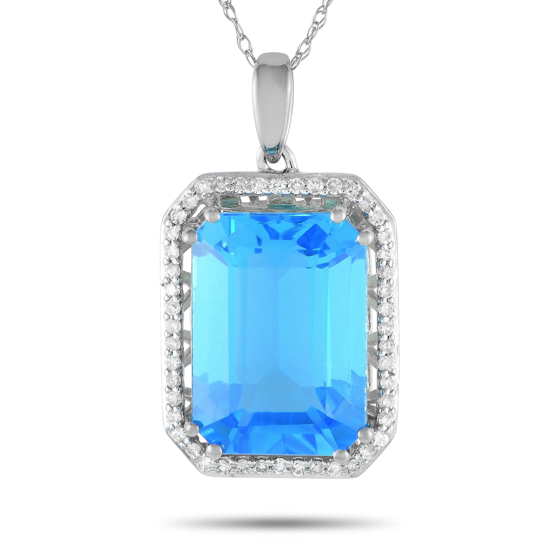 LB Exclusive 14K White Gold 0.20ct Diamond and Blue Topaz Necklace PD4-15513WBT