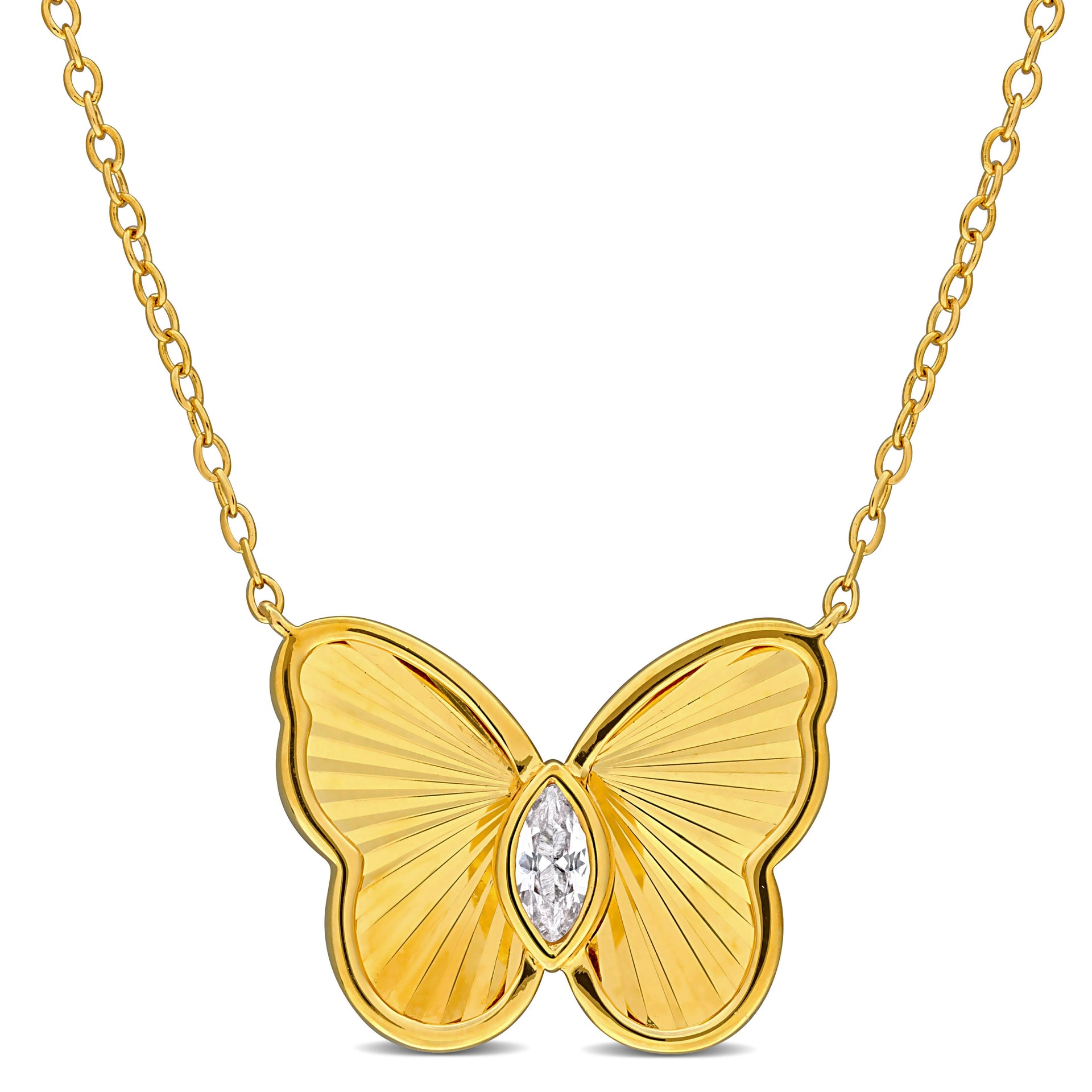 Mimi & Max 1/5ct TGW Marquise-Cut Created White Sapphire Butterfly Necklace Yellow Silver-17 in