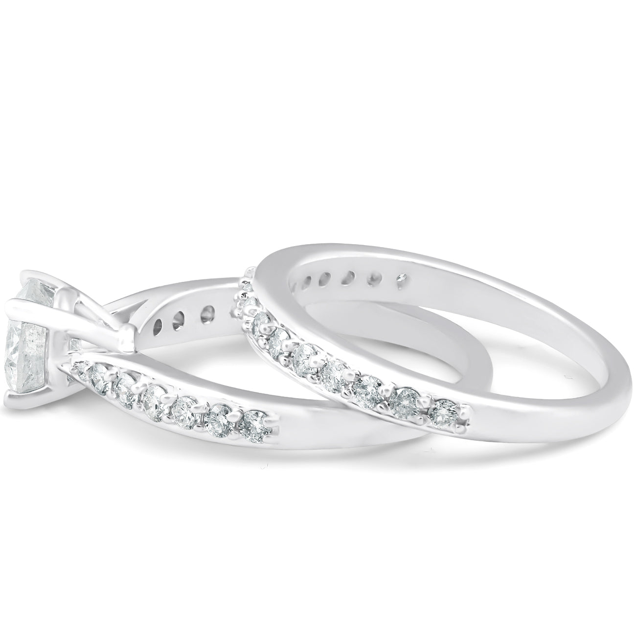 1.58 Ct Diamond Engagement Wedding Ring Set 14k White Gold 6.12 grams