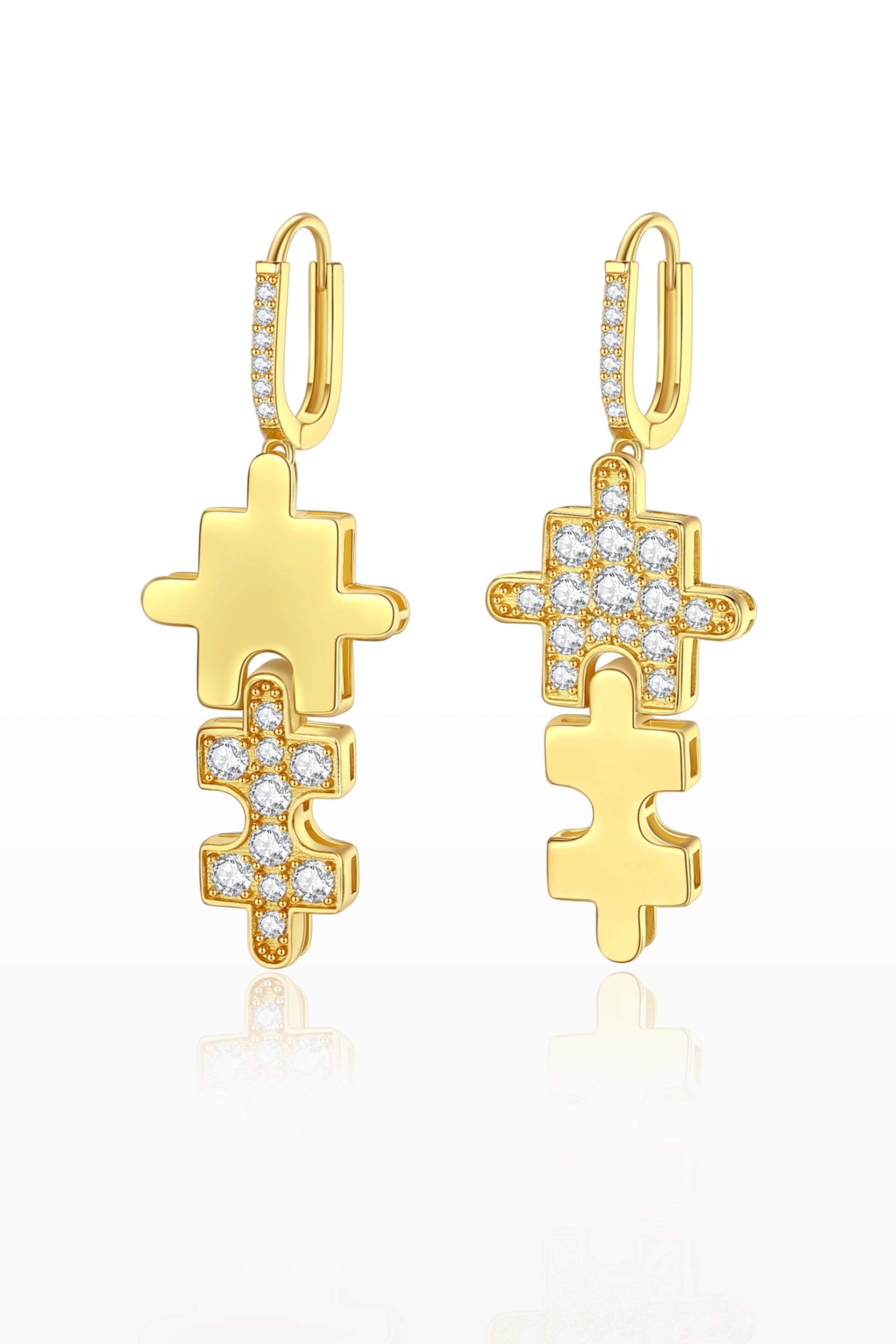 Gold Jigsaw Puzzle Drop Earrings