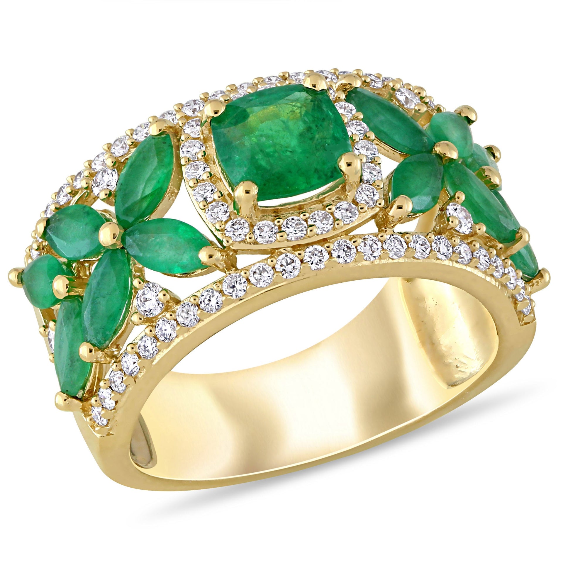 Mimi & Max 2 1/2ct TGW Emerald 1/2ct TW Diamond Ring 14k Yellow Gold