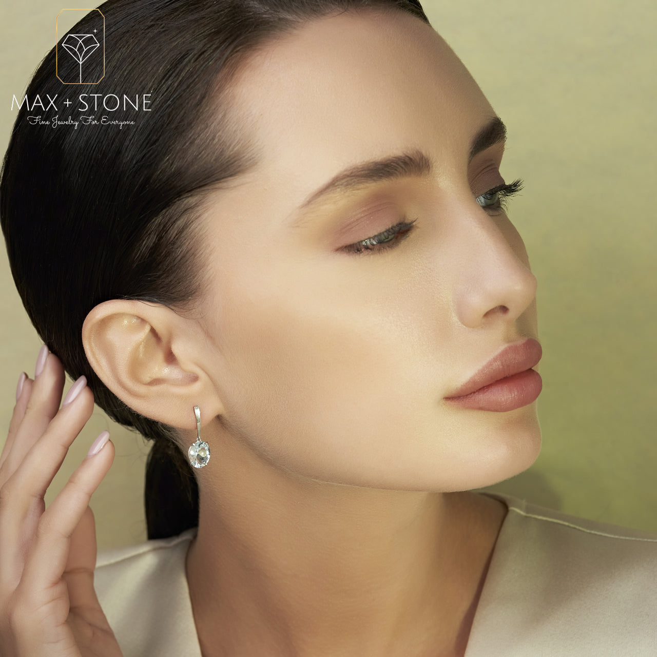 14k White Gold Solitaire Oval-Cut Gemstone Drop Earrings (10x8mm)