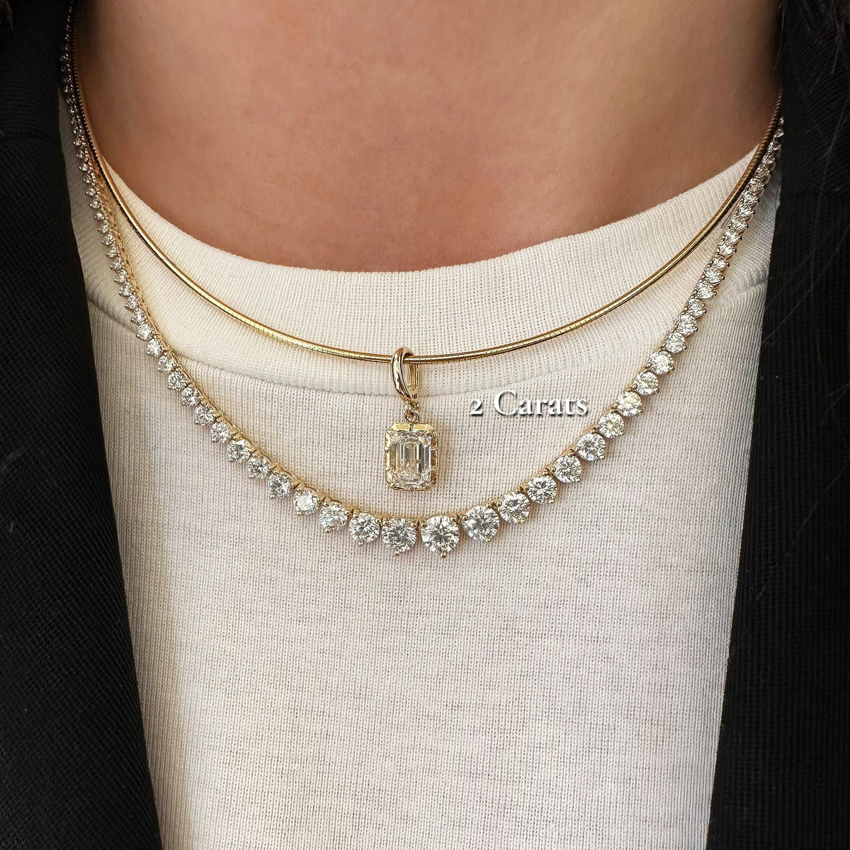 Georgian Emerald Cut Lab Diamond Omega Necklace