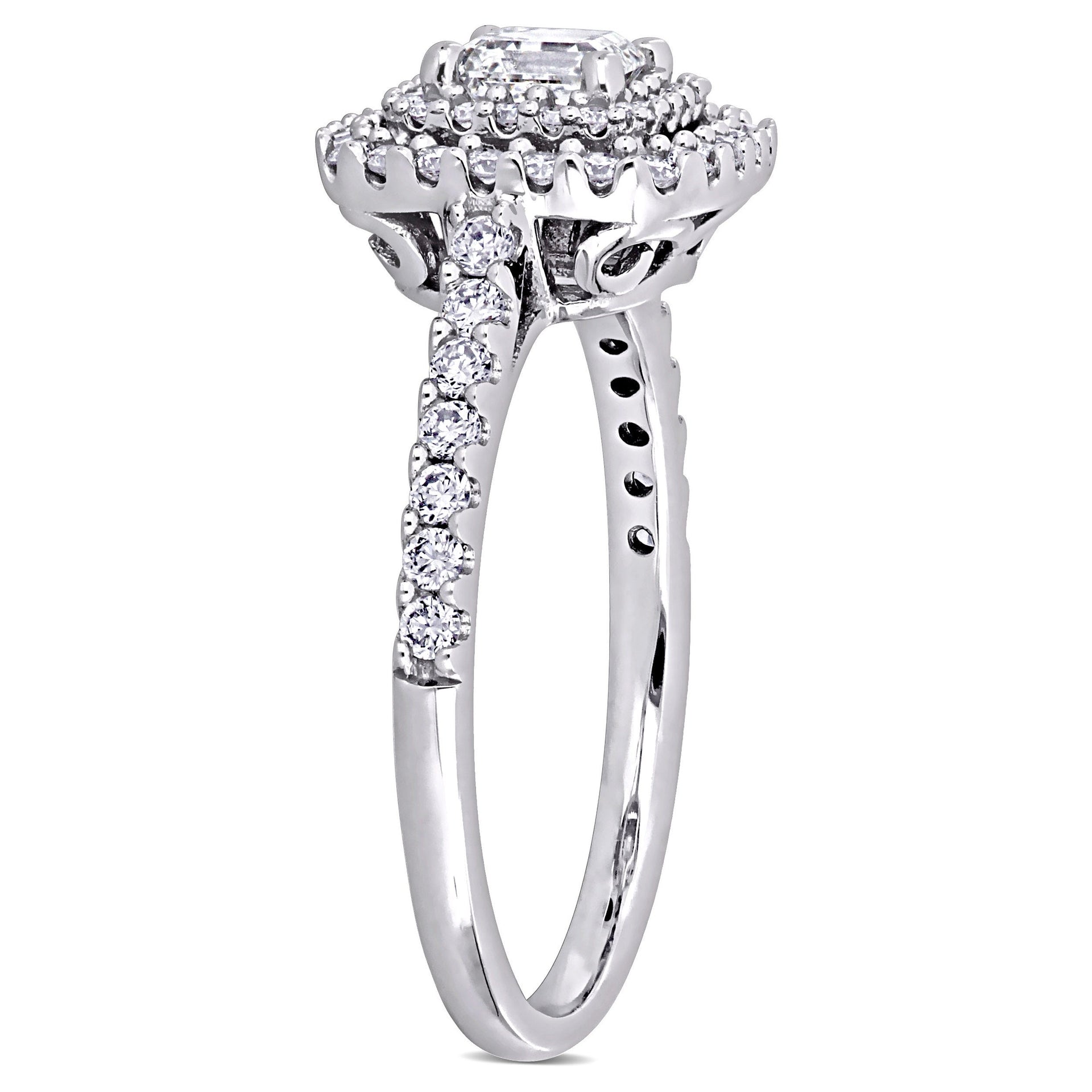 Mimi & Max 1ct TW Asscher & Round Diamond Double Halo Engagement Ring 14k White Gold