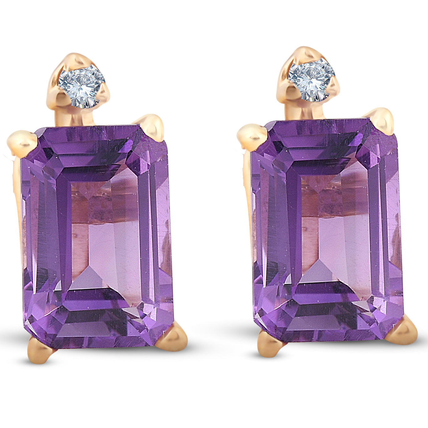 1 3/4ct Emerald Amethyst Stud Earrings 14k Yellow Gold