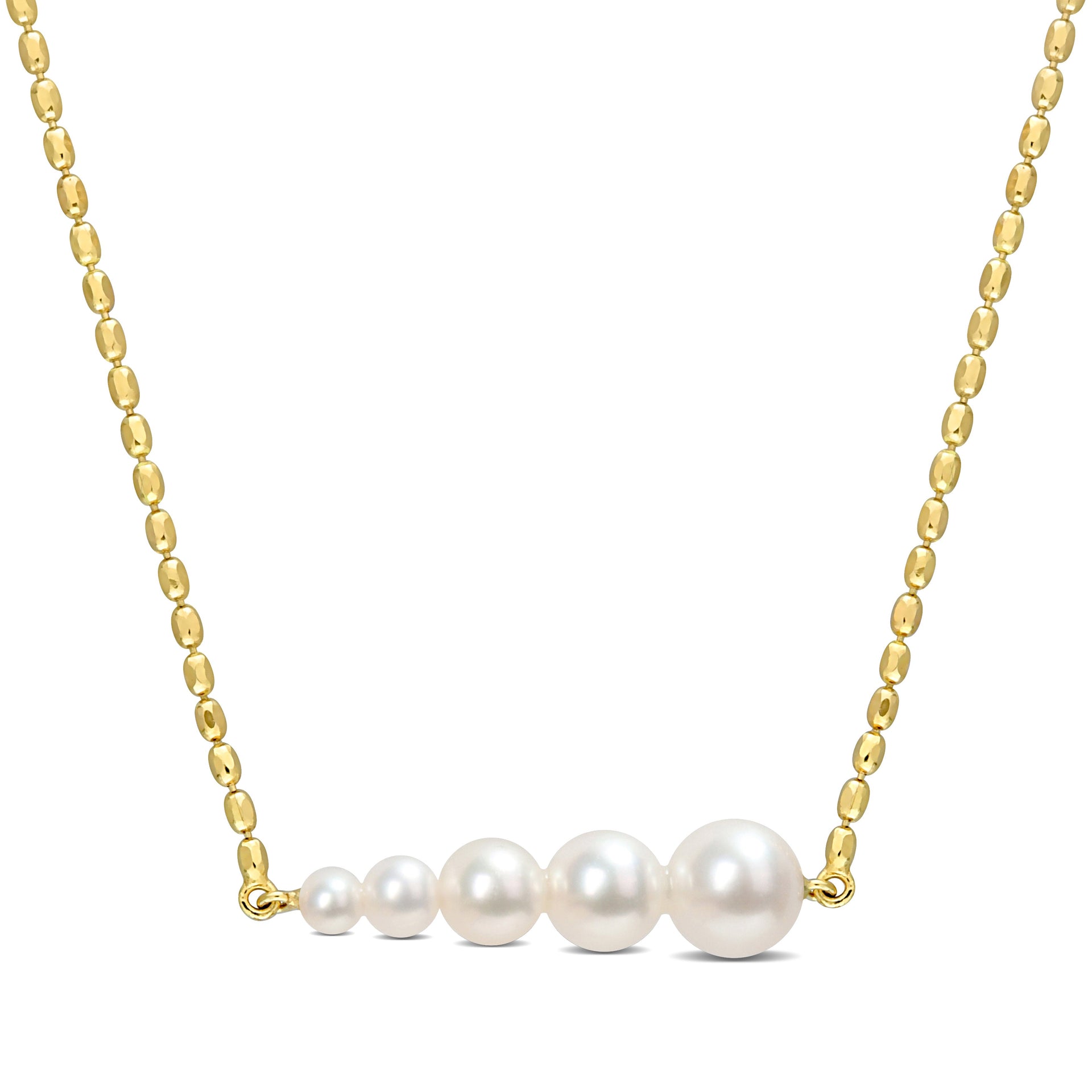 Cultured Freshwater Pearl Graduated Bar Necklace in Yellow Silver