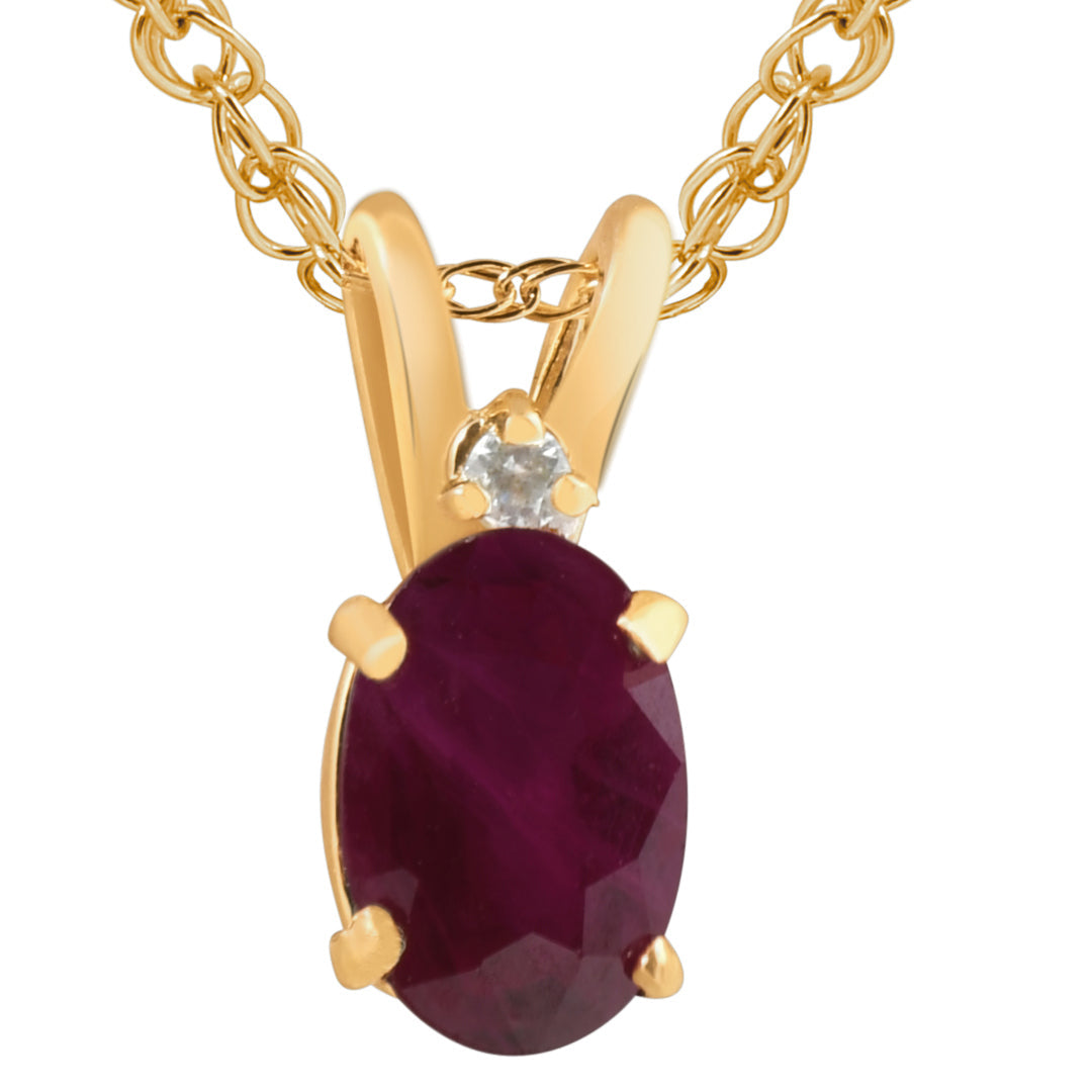Oval Ruby & Diamond Solitaire Pendant 14 KT Yellow Gold With 18' Chain