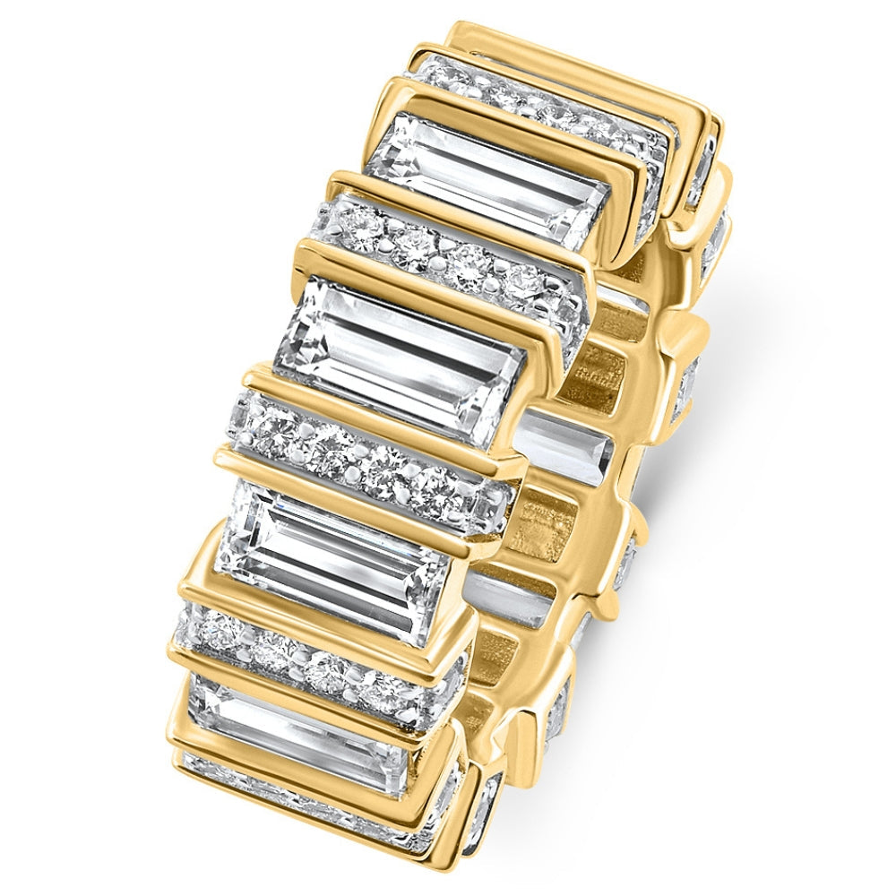 6 Ct Emerald Cut Designer Wide Diamond Eternity Wedding Ring 14k Gold Lab Grown