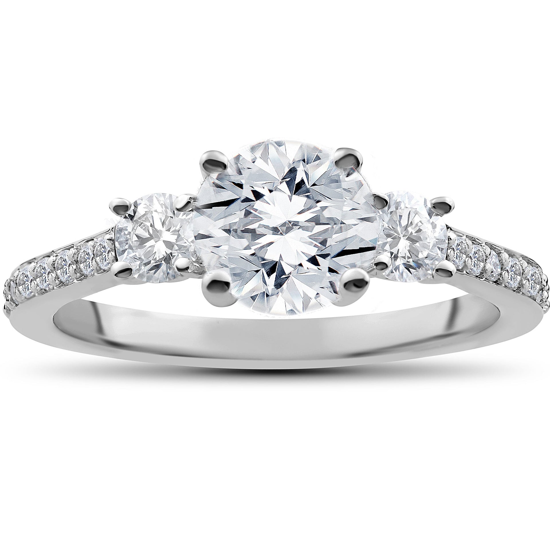 1 1/4 ct Round Diamond 3-Stone Lab Created Eco Friendly Engagement Ring White Gold