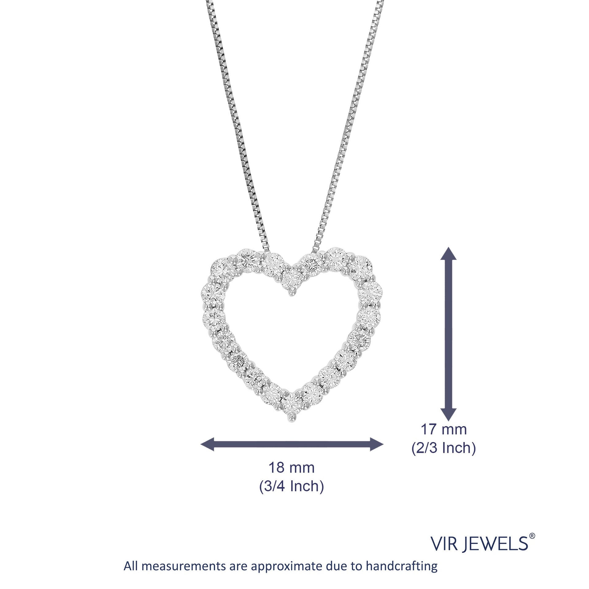 1 cttw Lab Grown Diamond Heart Pendant Necklace .925 Sterling Silver 2/3 Inch with 18 Inch Chain