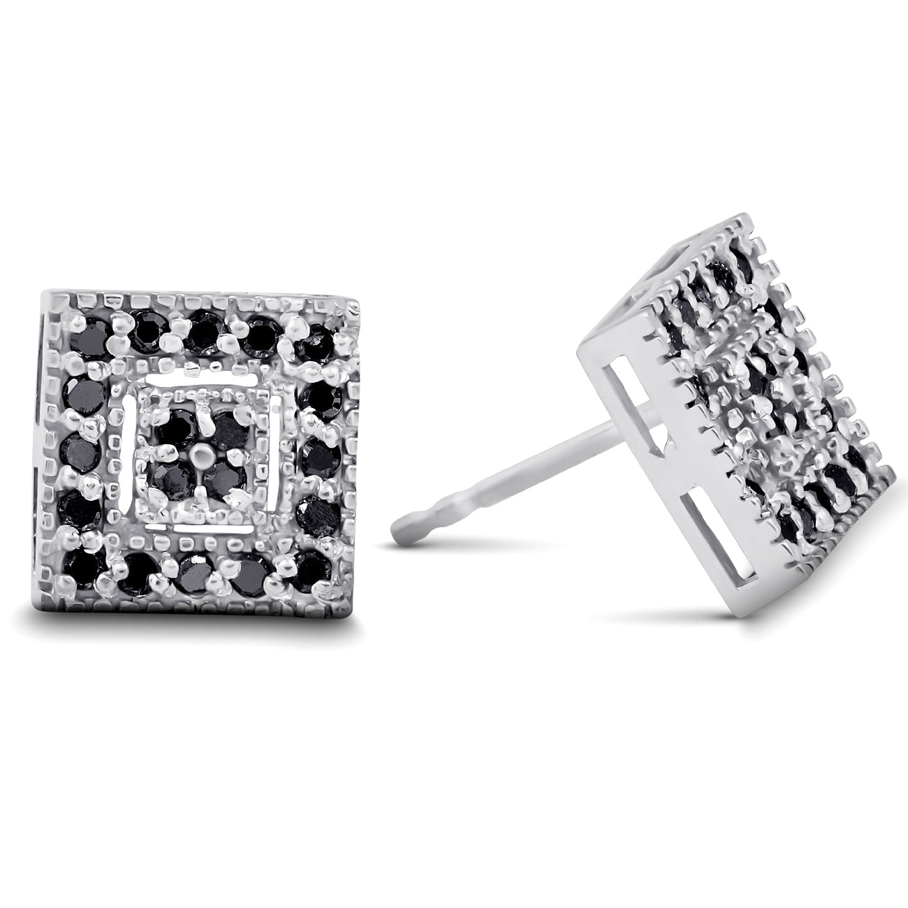 1/3ct Pave Black Diamond Studs 10K White Gold