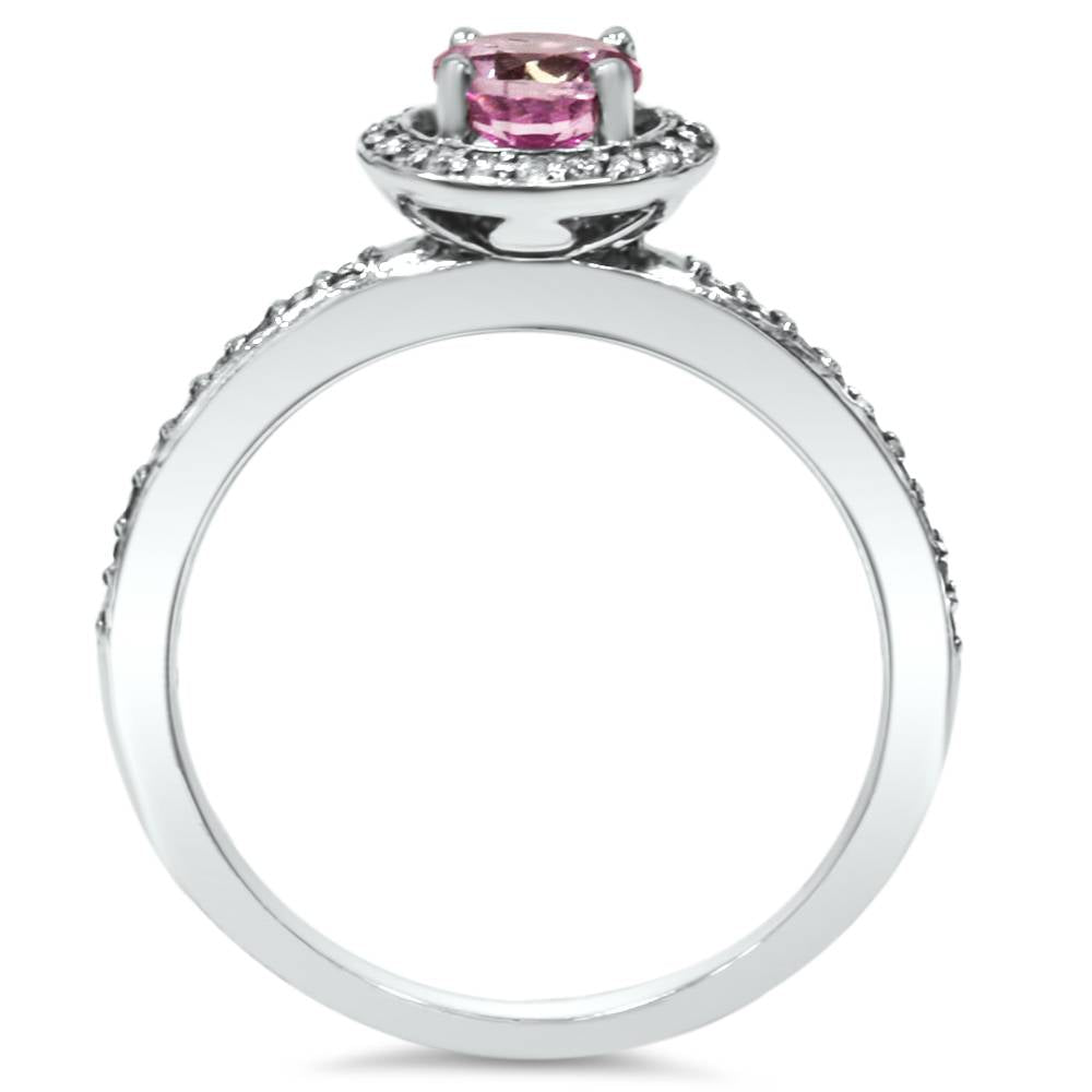 3/4ct Simulated Pink Sapphire & Genuine Diamond Halo Ring 14K White Gold