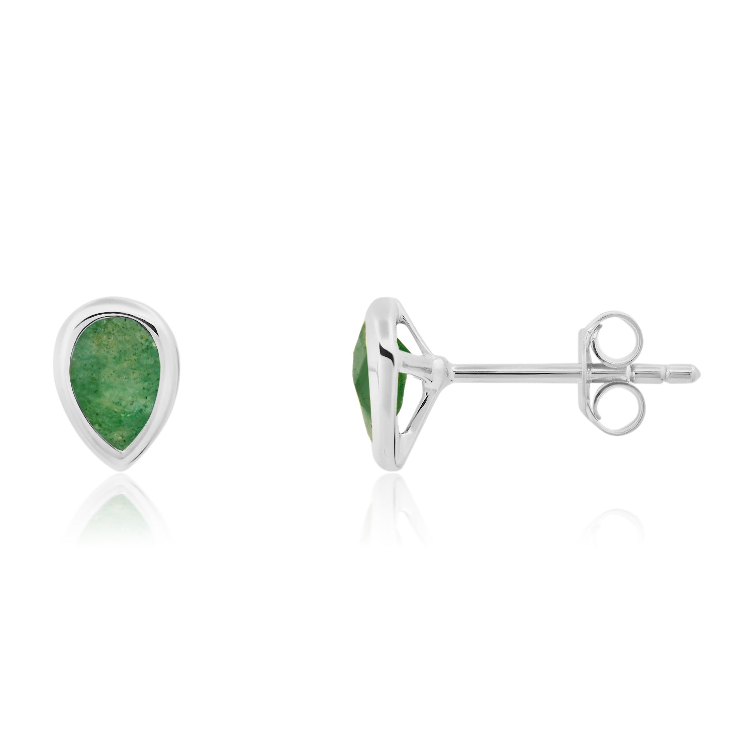 Sterling Silver Pear Cut 6mm Gemstone Bezel Set Stud Earrings with Push Backs