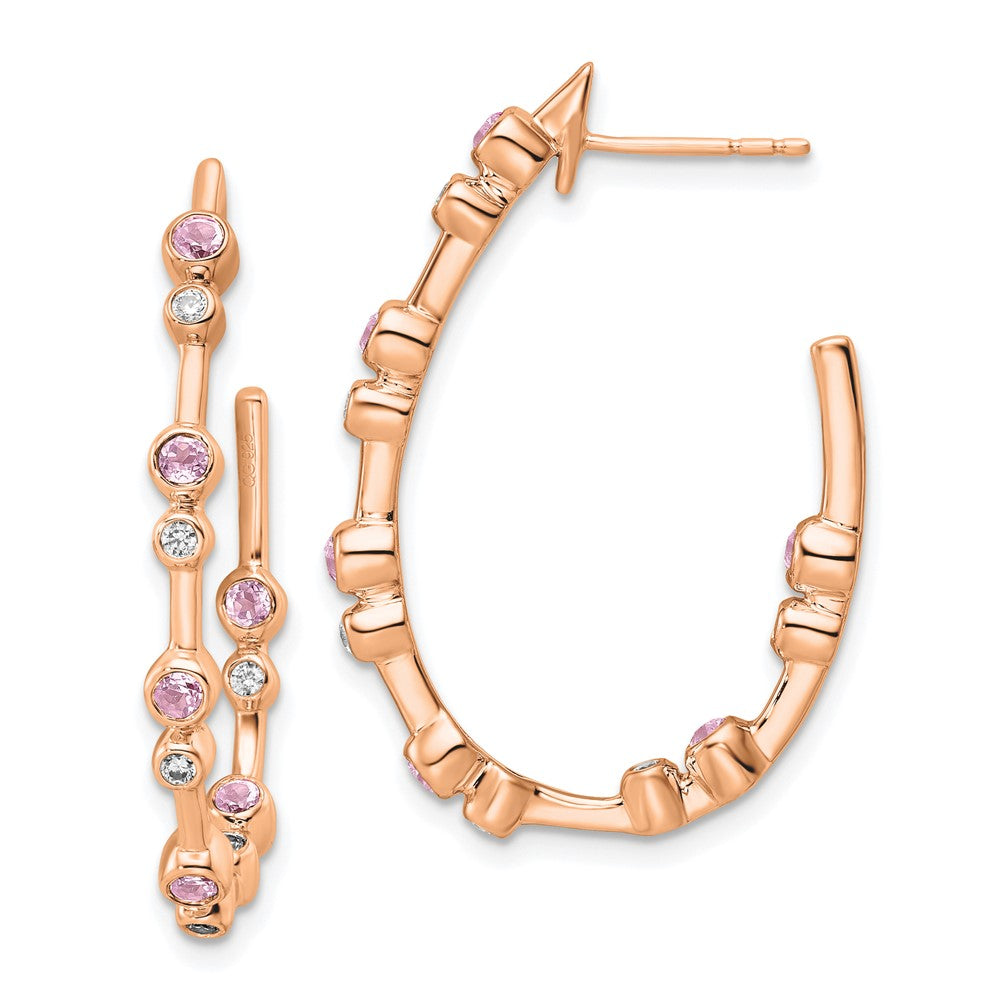 14K Rose Gold 1/5 CT Lab Grown Diamond And Pink Sapphire Hoop Earrings VS/SI Clarity D-E Color