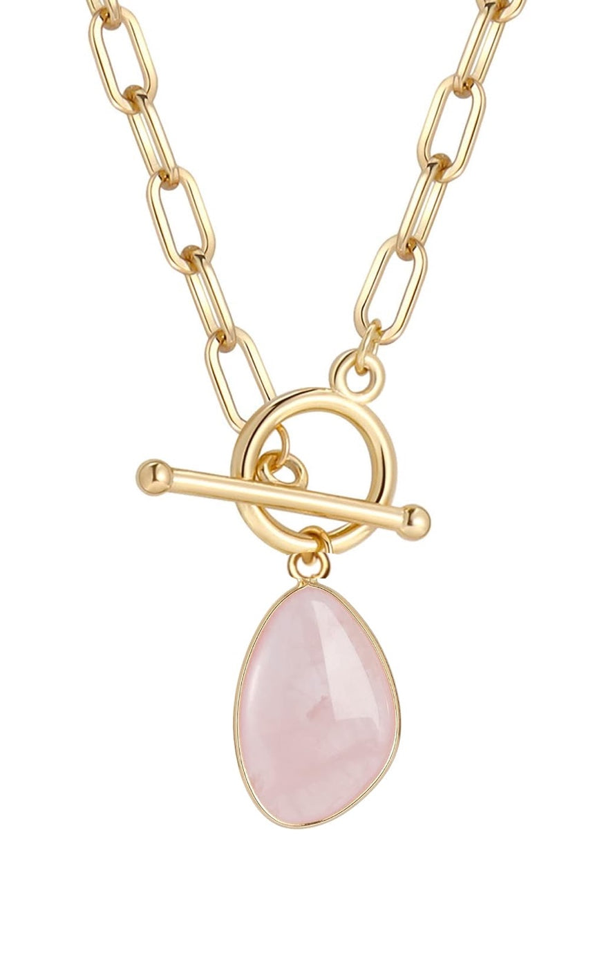 18k Gold Plated Rose Quartz Geometric Drop Necklace