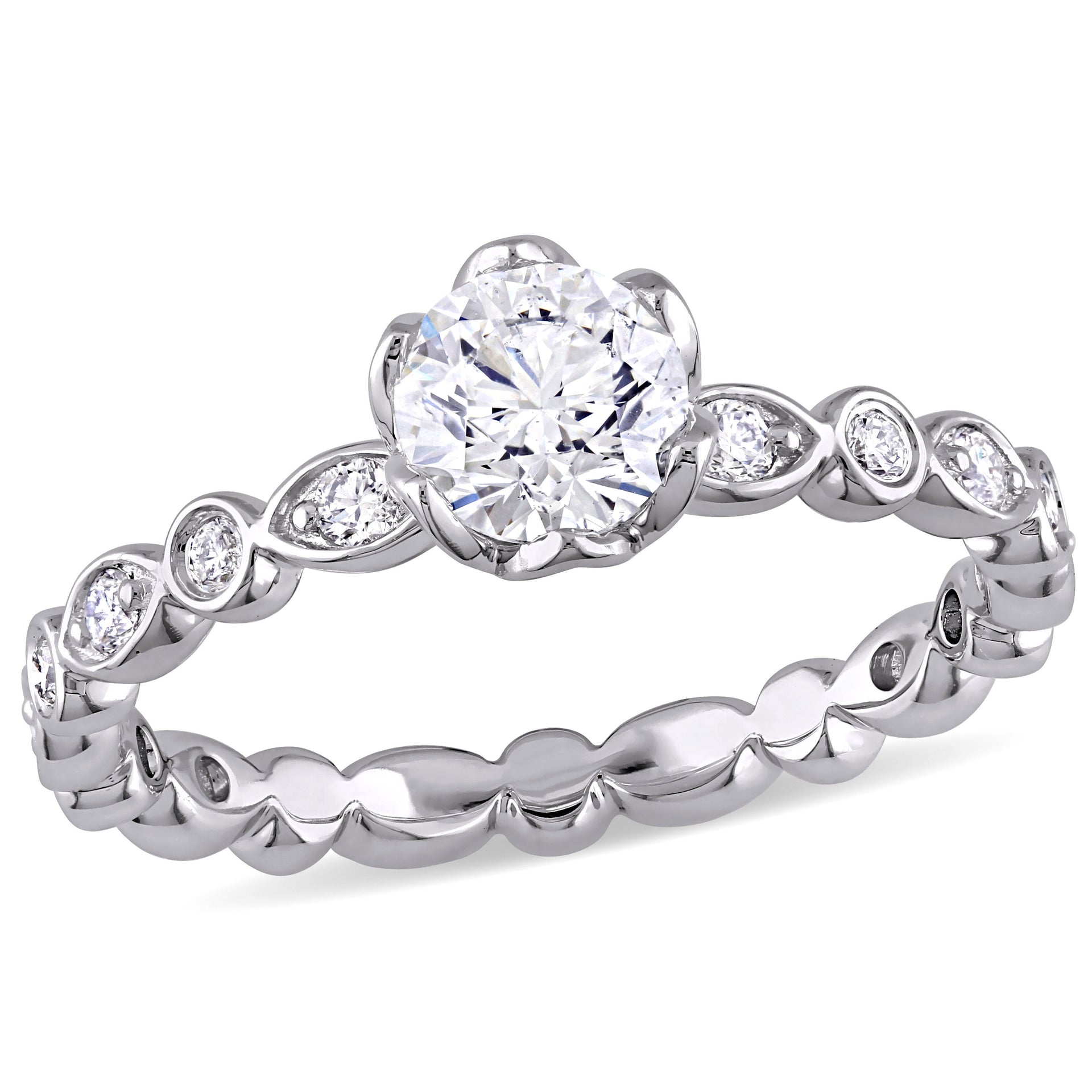 Mimi & Max 1ct TW Diamond Raised Scalloped Engagement Ring Marquise Design 14k White Gold