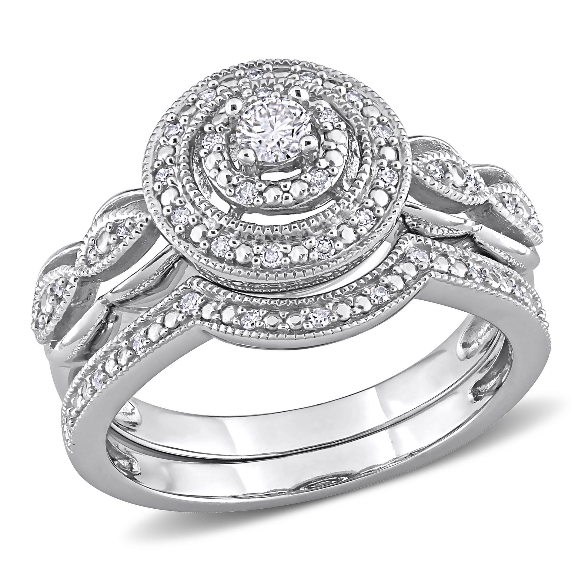 Mimi & Max 1/4ct TW Diamond Halo Curved Bridal Set 10k White Gold