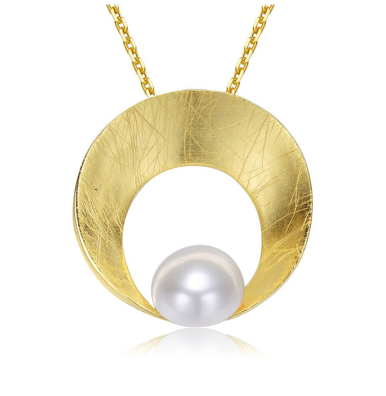 Sterling Silver Gold Plated Freshwater Pearl Open Pendant Necklace
