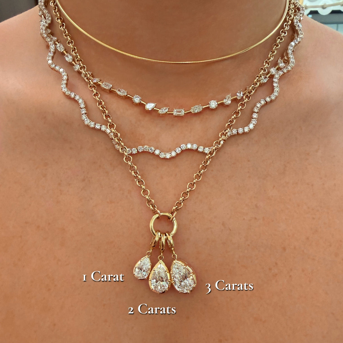 Georgian Pear Lab Diamond Rolo Necklace