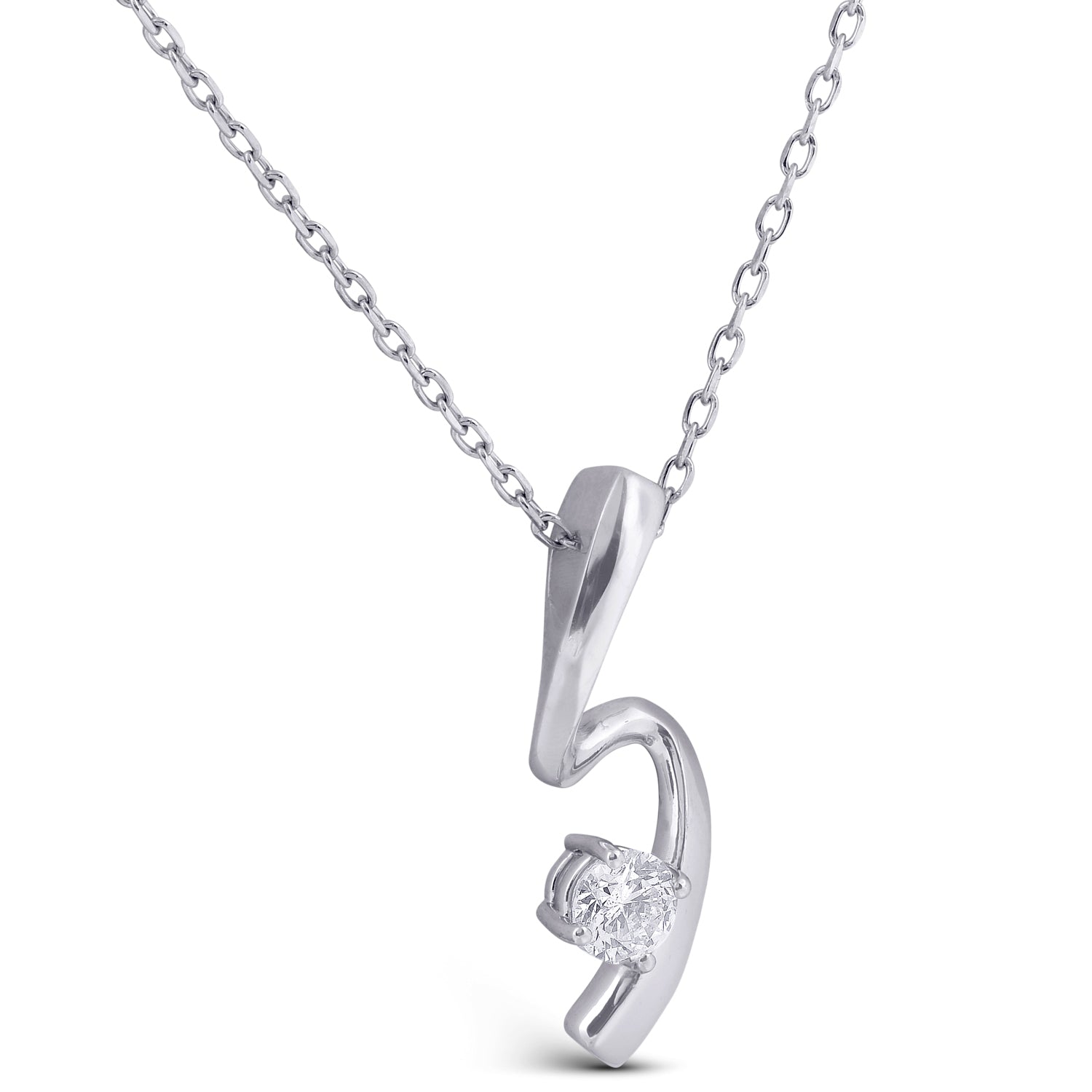 1/4ct Solitaire Diamond 14k White Gold Freeform Pendant & Chain Women's Jewelry