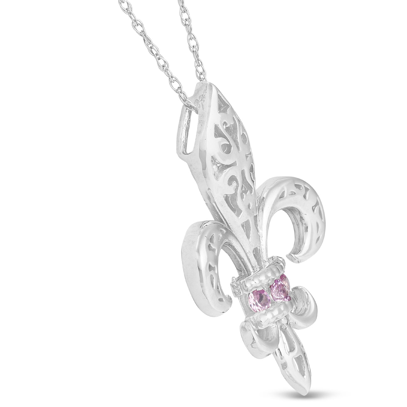Pink Sapphire Vintage Fleur De Lis Pendant 10KT White Gold 1'