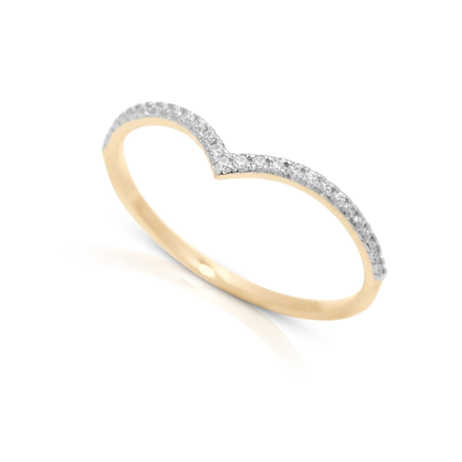 14K Yellow Gold Lab Grown 1MM Diamond Wishbone Ring