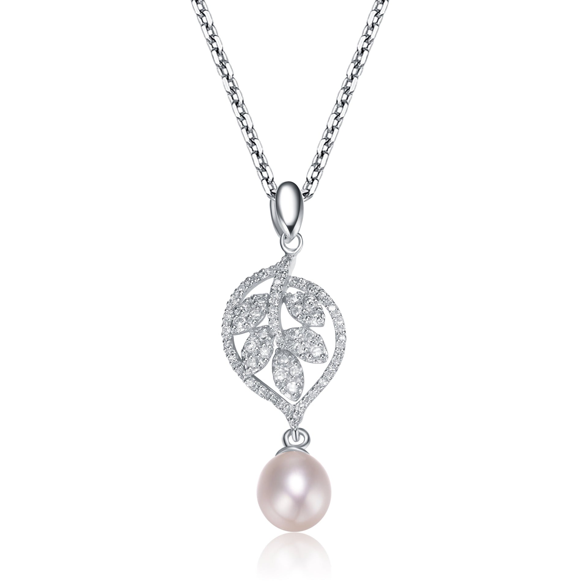 C.z. Sterling Silver Rhodium Plated Pearl Drop Pendant