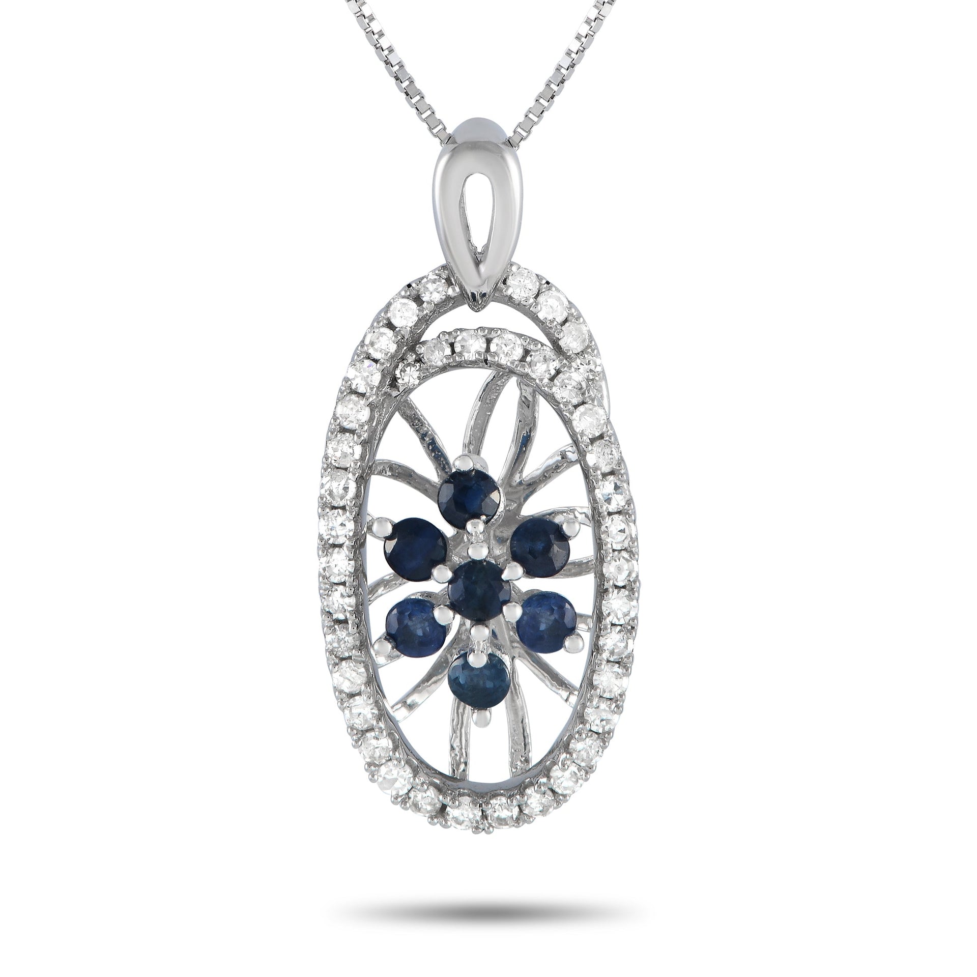 LB Exclusive 14K White Gold 0.22ct Diamond and Sapphire Necklace PD4-15491WSA