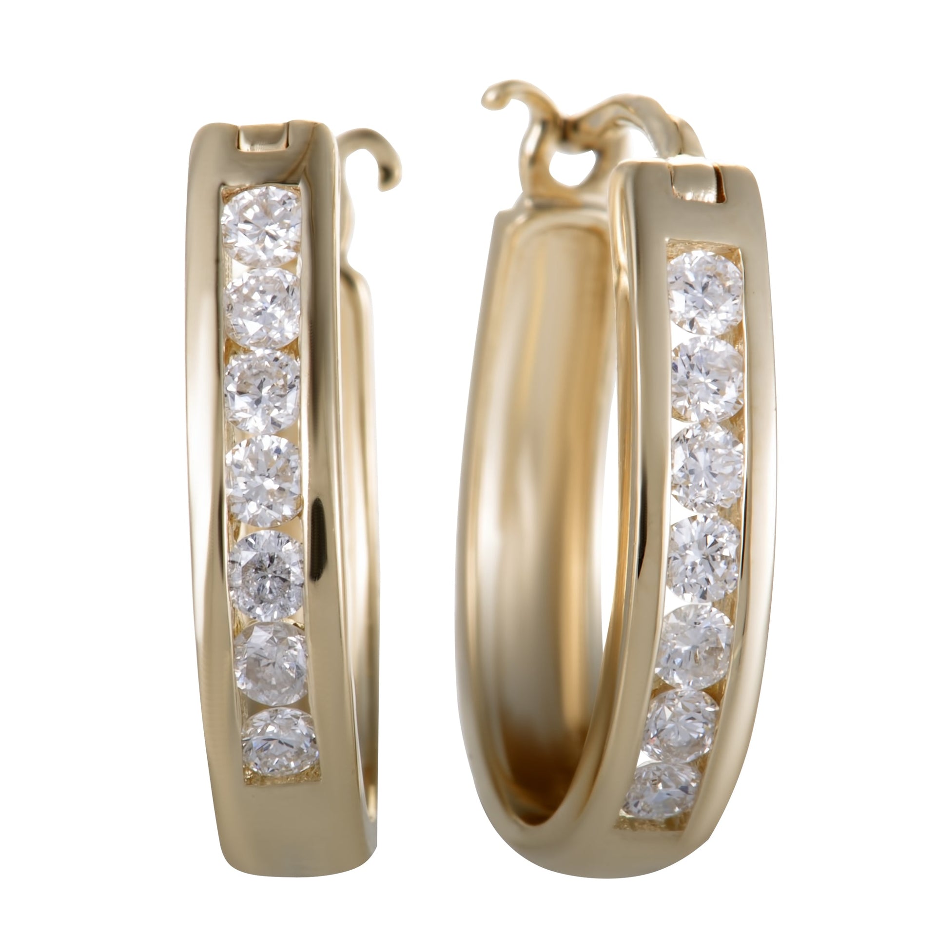 14K Yellow Gold 0.33 ct Diamond Small Oval Hoop Earrings