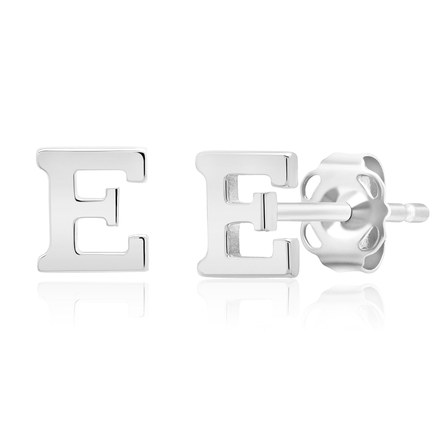 Genuine 14K White Gold Letter Initial Stud Earrings (5mm)