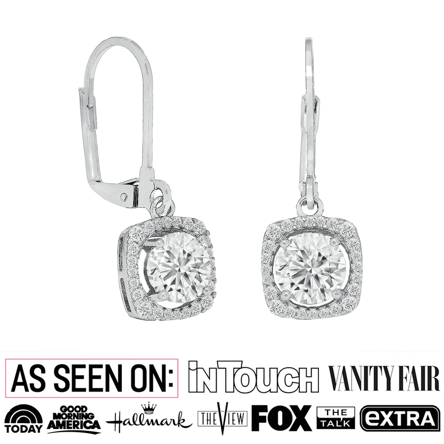 Freya 18k White Gold Plated Halo Drop Earrings with Simulated Diamond Crystals