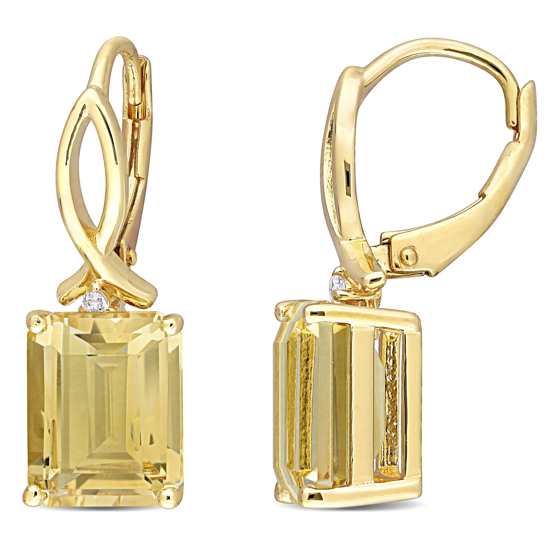 6 1/4 CT TGW Octagon Citrine and White Topaz Leverback Earrings in Yellow Plated Sterling Silver