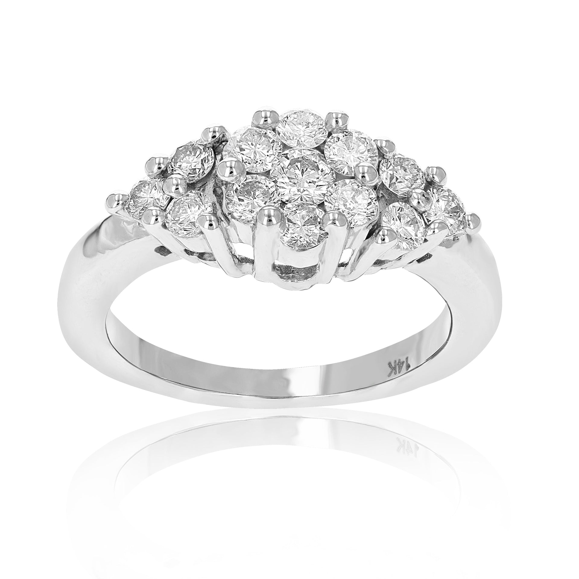 1 cttw 3 Stone Diamond Cluster Composite Engagement Ring 14K White Gold