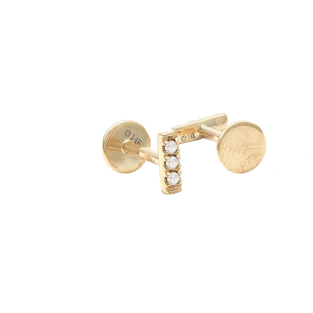 Gold Diamond Mini Trio Bar Flat Back Earring