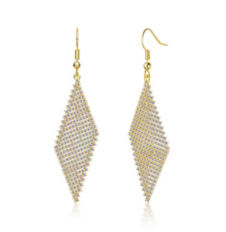 Sterling Silver 14k Gold Plated With Cubic Zirconia Mesh Dangle Earrings