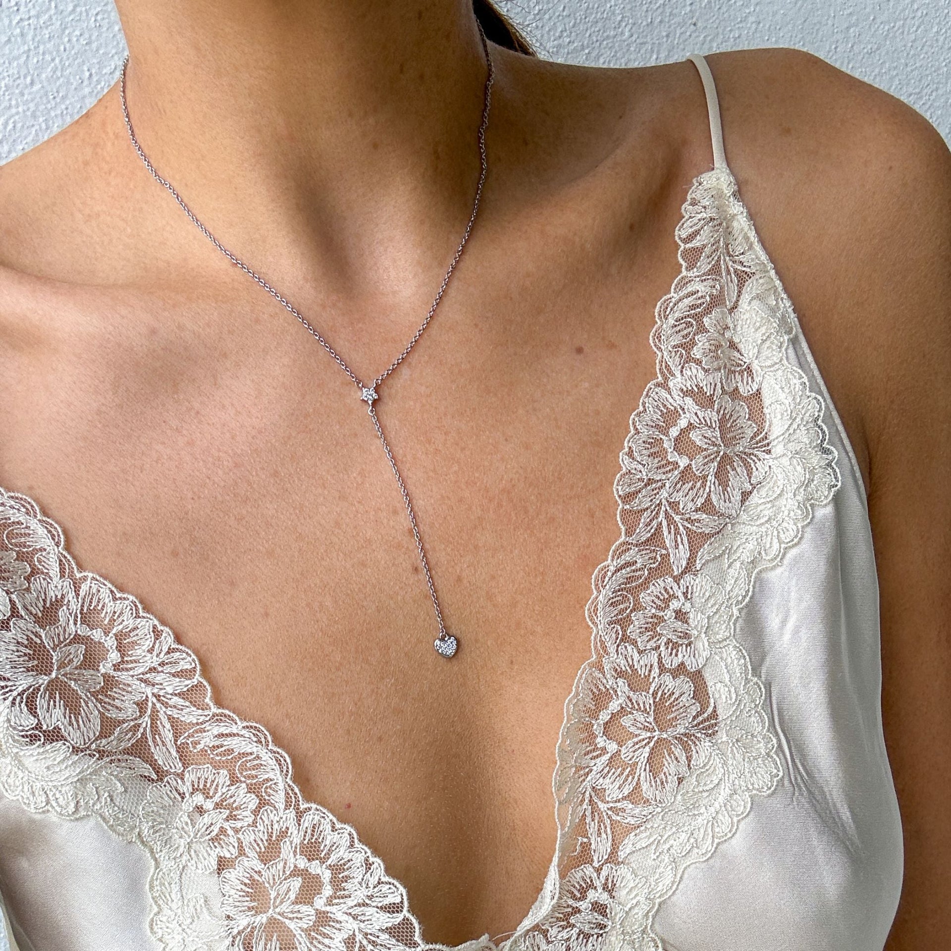 Adornia Crystal Heart and Star Drop Necklace silver