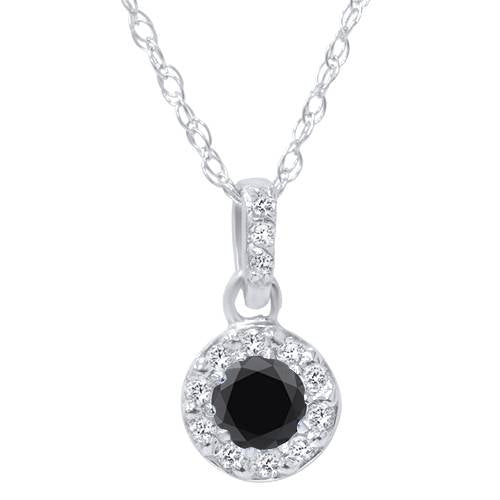 1/4ct Black Diamond Petite Halo Solitaire Pendant 14K White Gold