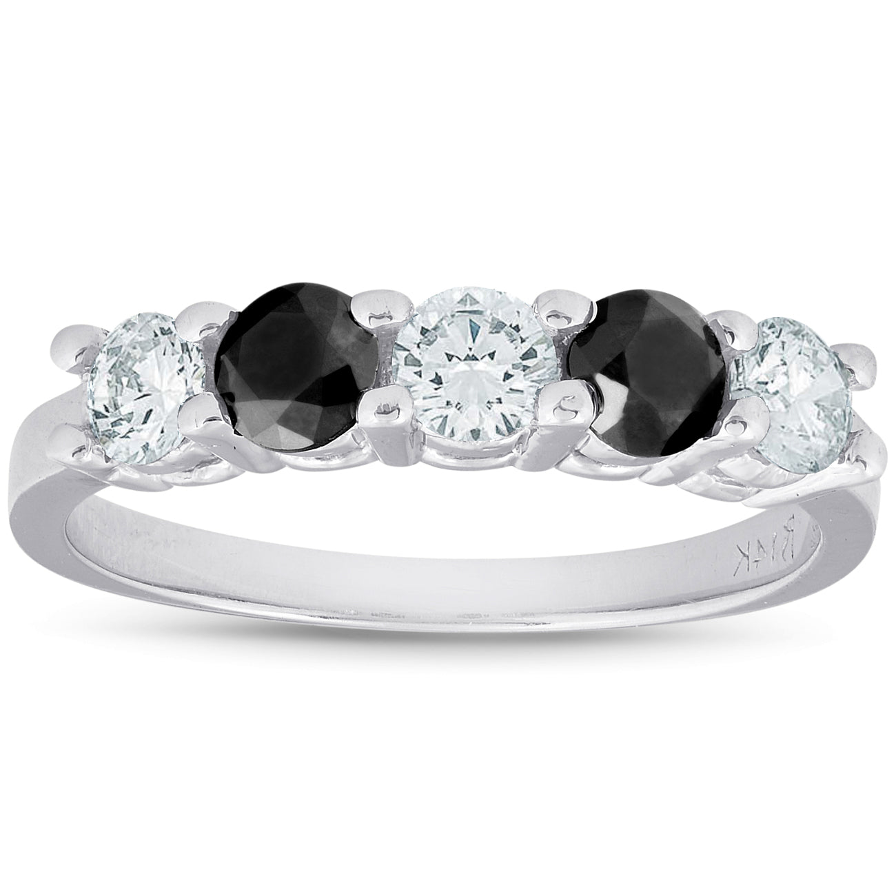 1 carat Treated Black & White Five Stone Diamond Ring 14K White Gold