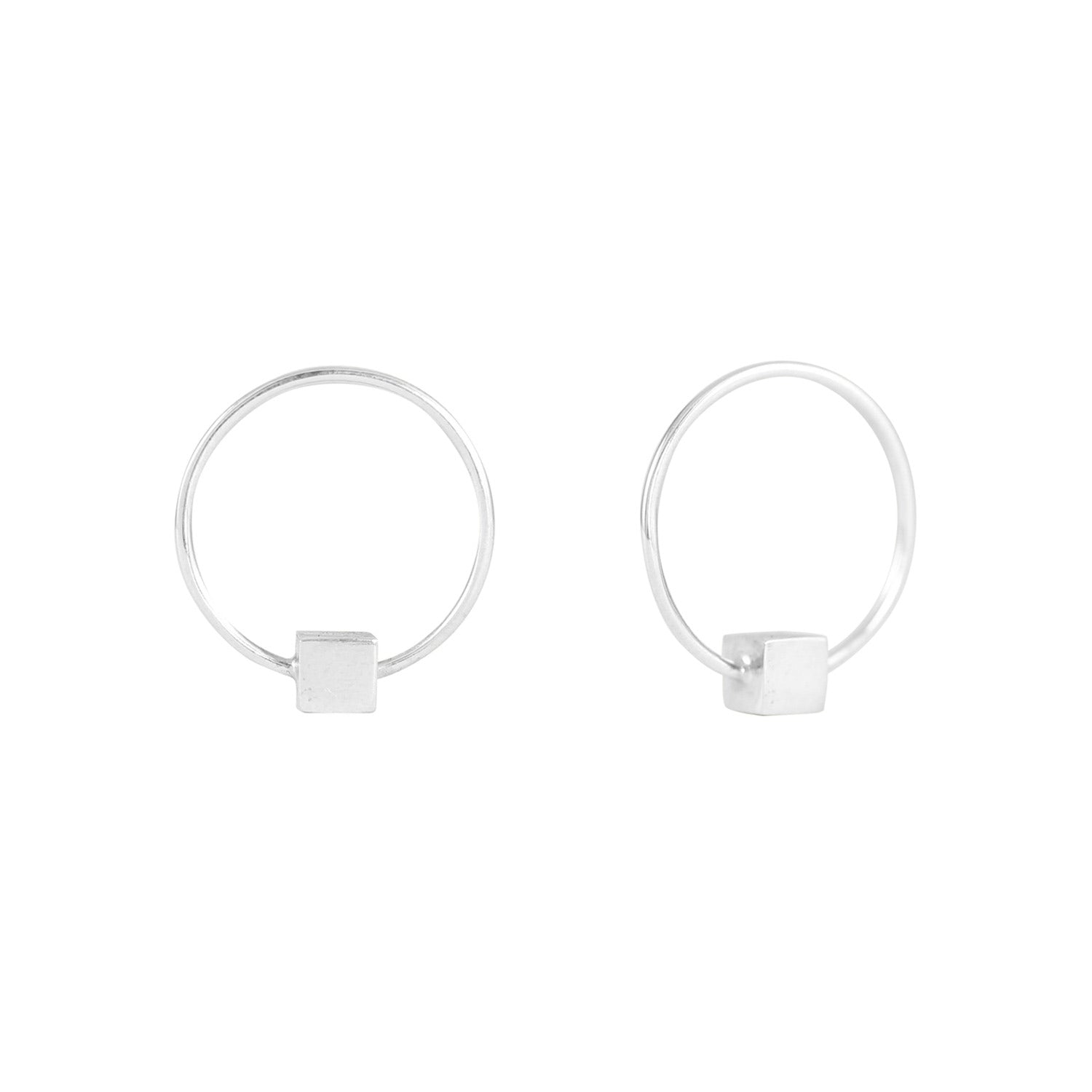 Cube & Hoop Earrings Classic - Silver