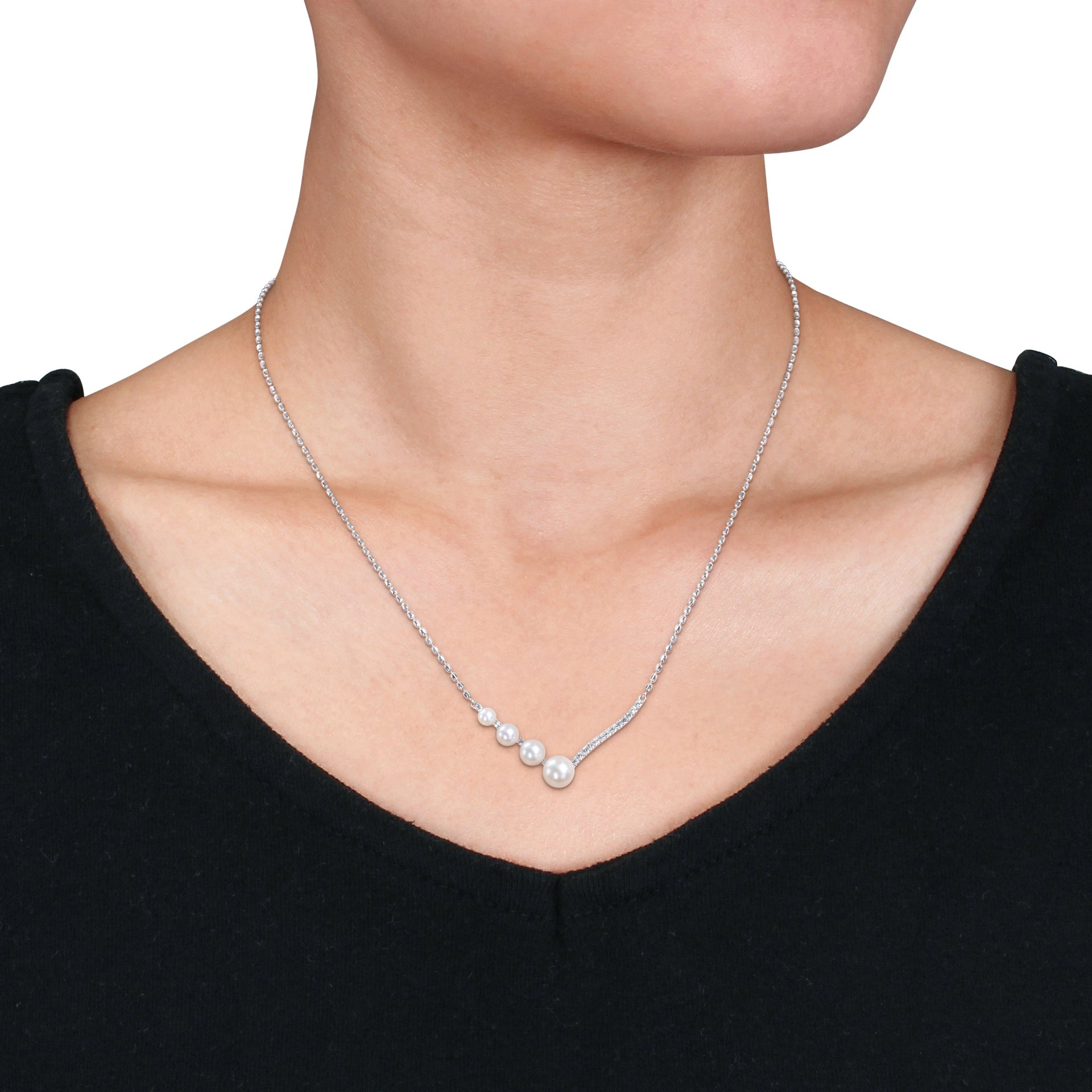 Cultured Freshwater Pearl and 1/3ct TW Created White Sapphire Necklace in Sterling Silver