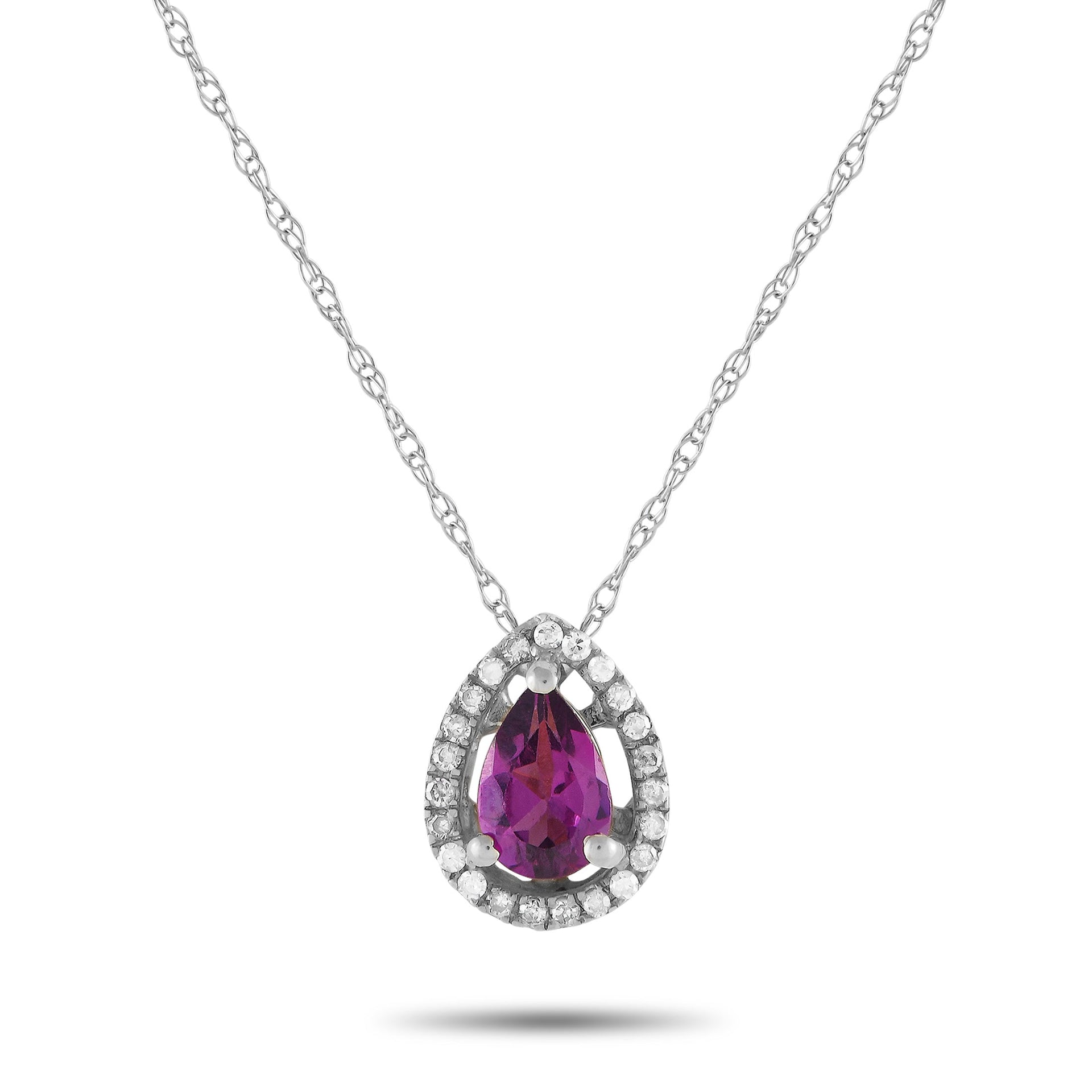 LB Exclusive 14K White Gold 0.07ct Diamond and Rhodolite Pear Necklace PD4-15556WRHOD