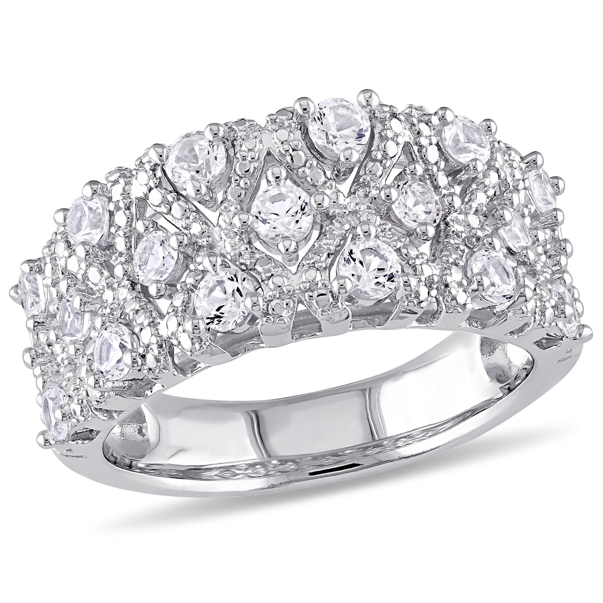 Created White Sapphire Pave Lattice Ring in Sterling Silver