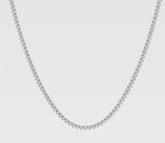 Custom Order 4ct Natural Diamond Tennis Necklace 14k White Gold 16.5' 3-prong