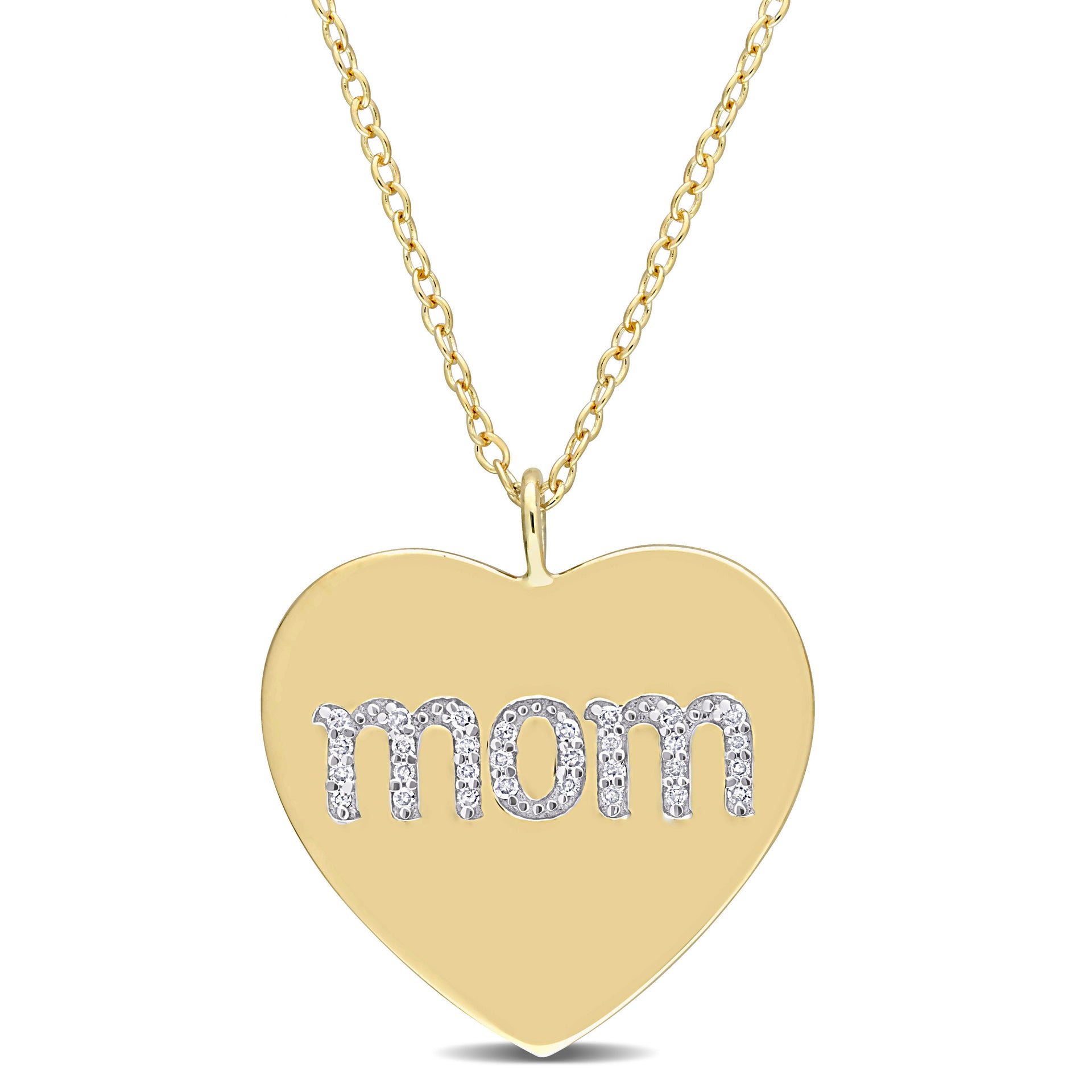 Mimi & Max Women's 1/10ct TDW Diamond 'Mom' Heart Pendant w/ Chain in Yellow Plated Sterling Silver
