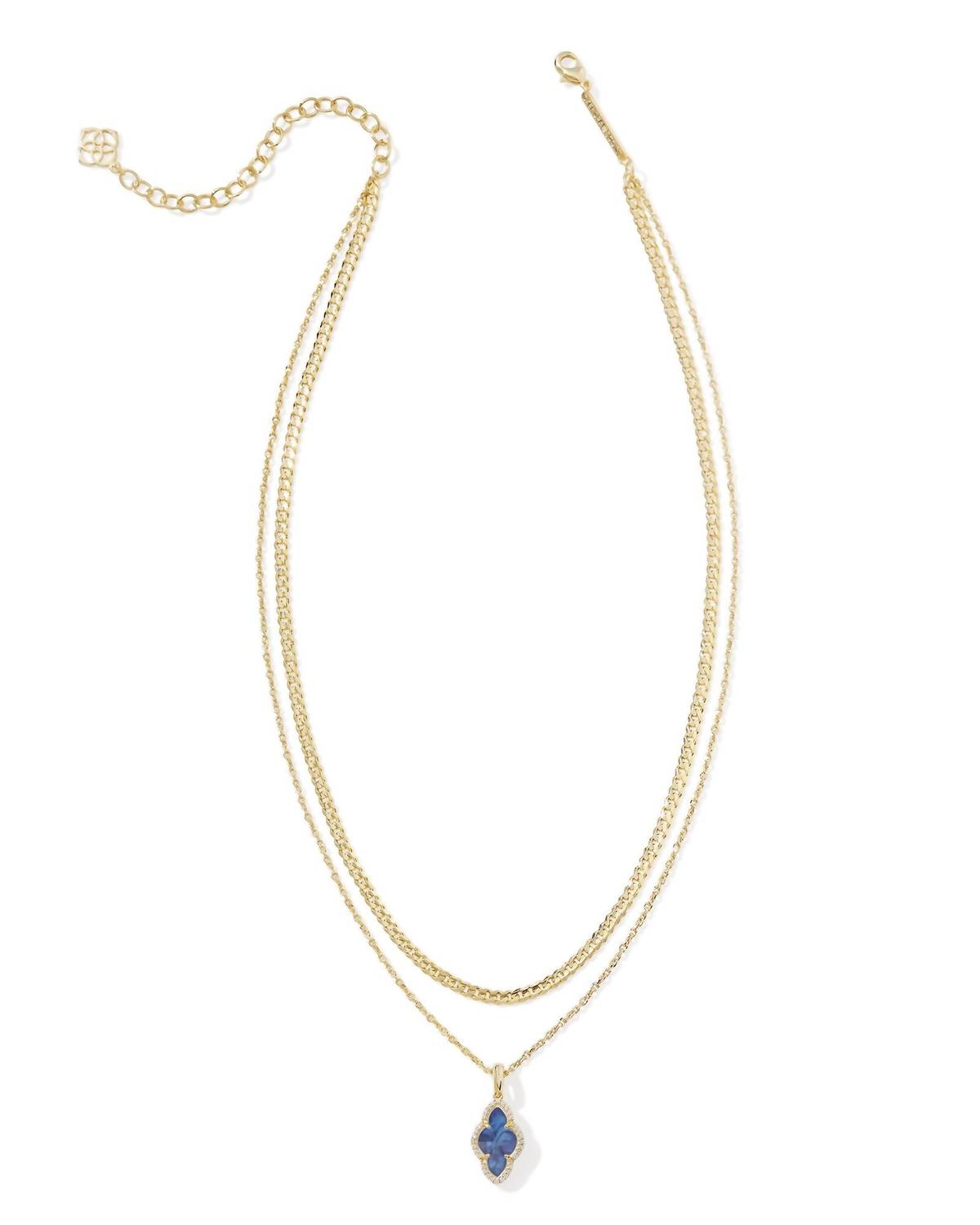Abbie Pave Frame Multi Strand Necklace In Navy Abalone
