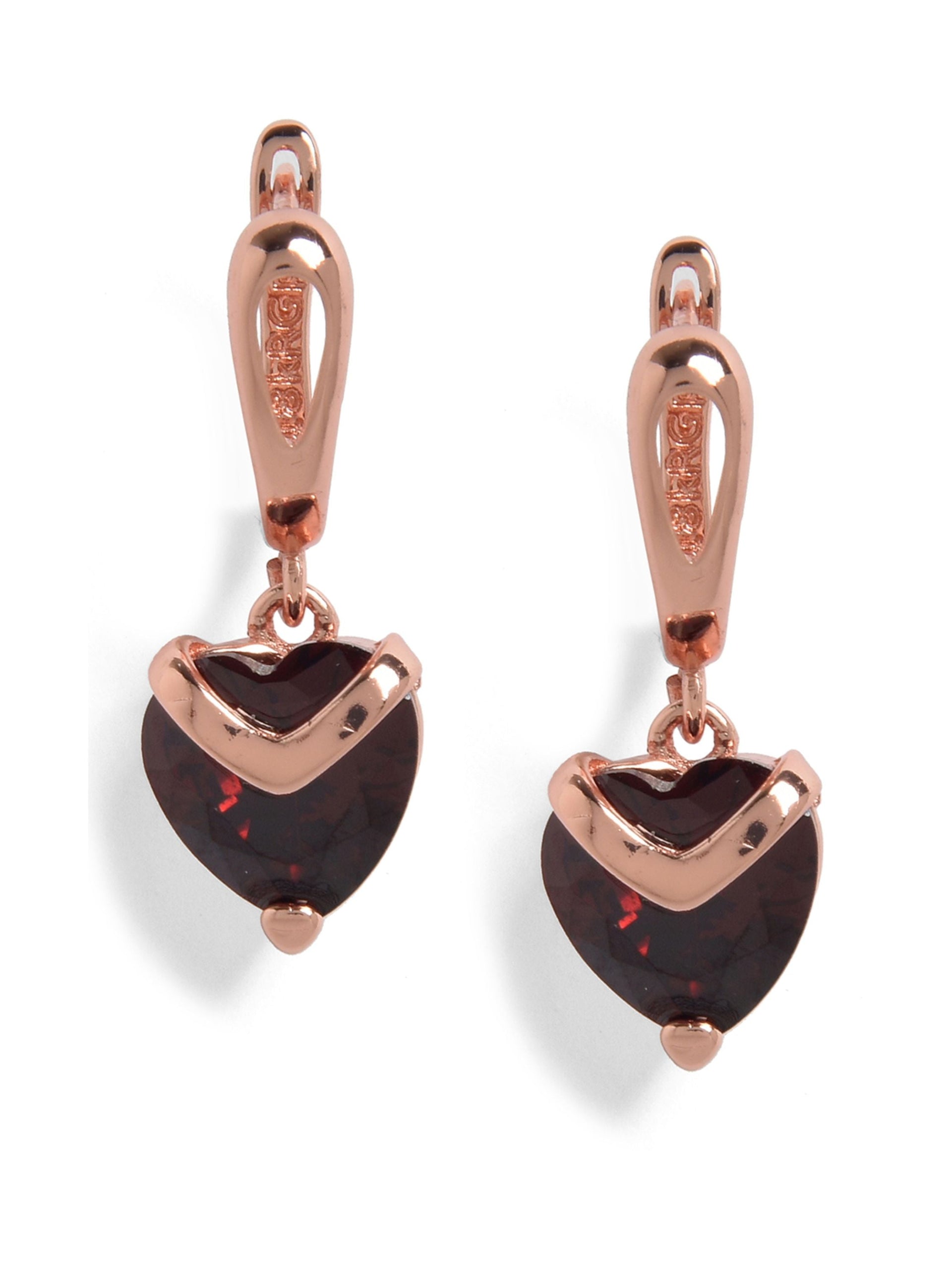 Red Rose Gold Plated Heart Shaped Drop Earrings