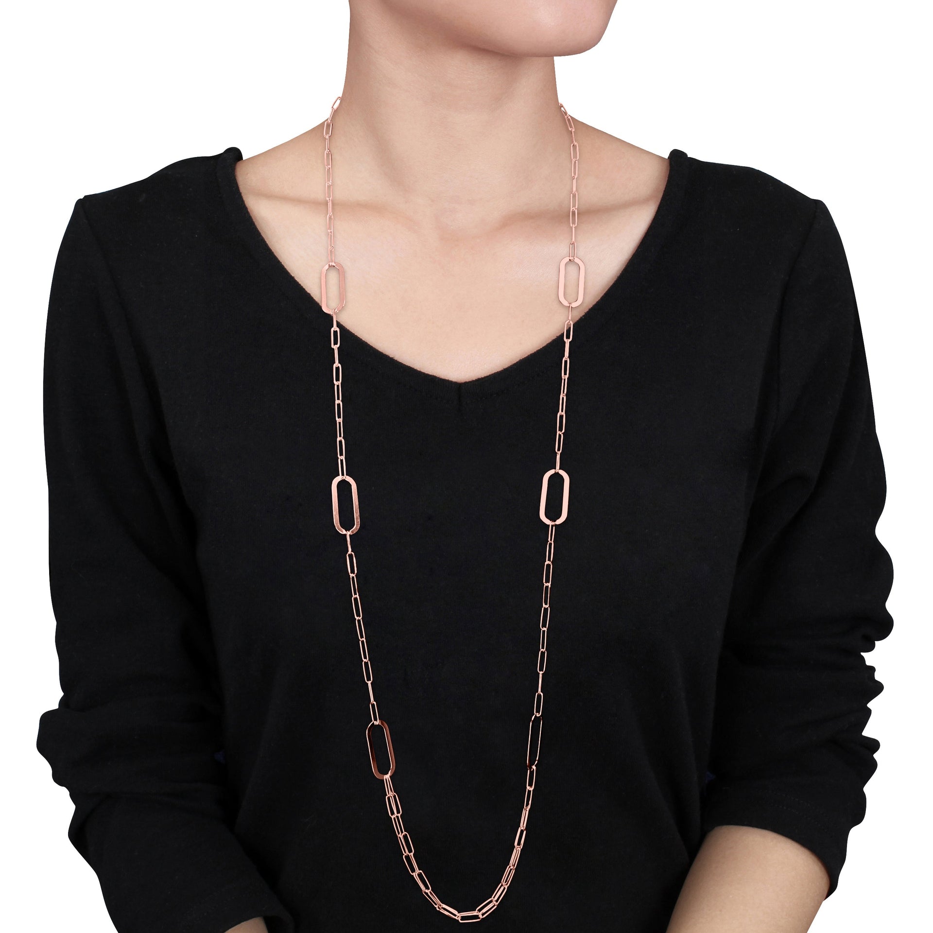 Mimi & Max Paperclip Chain Necklace in Rose Plated Sterling Silver - 37 in